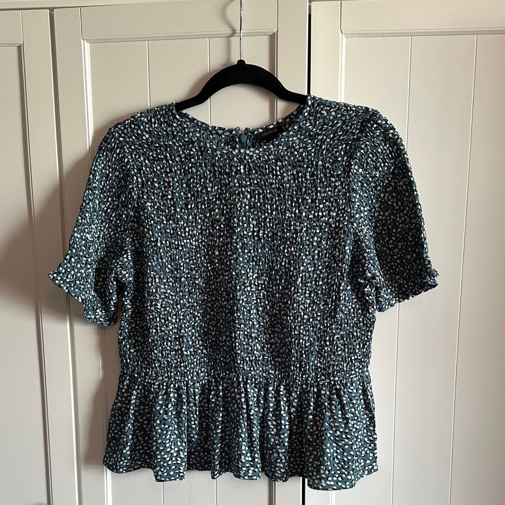 Ann Taylor Teal and White Patterned Blouse